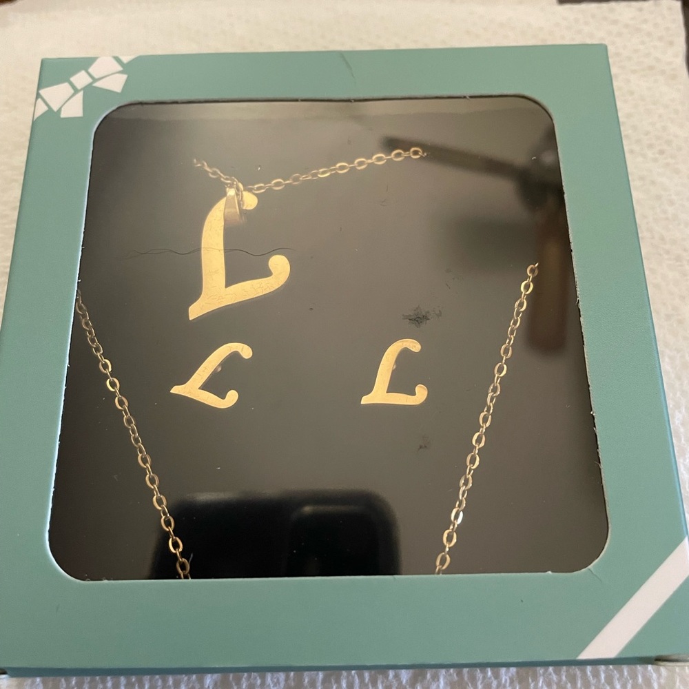 Chic Gold Initial Necklace and Earring Set